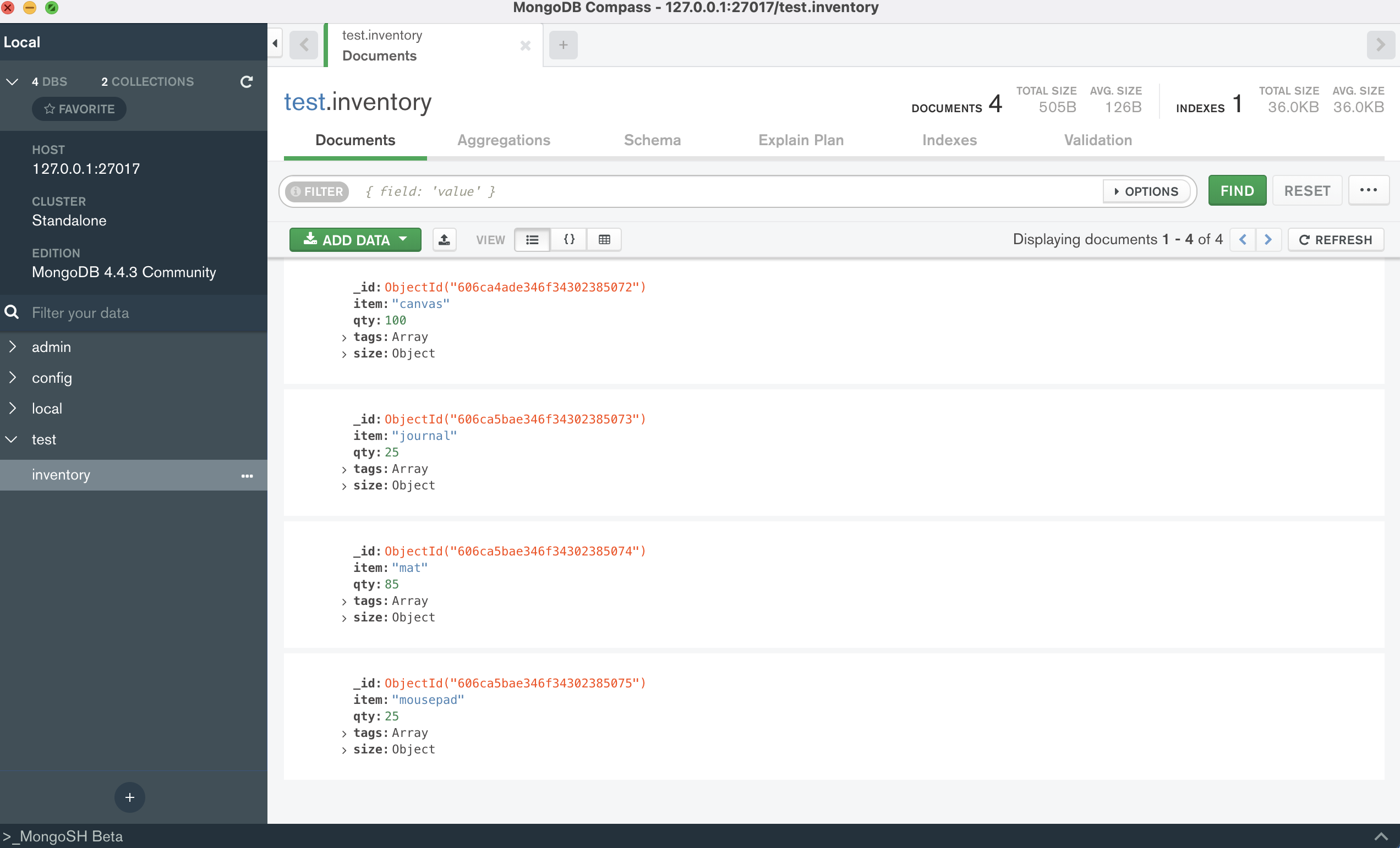 Graphical display of Mongo database